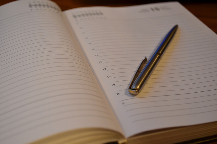 A diary page and a pen laid across the page.